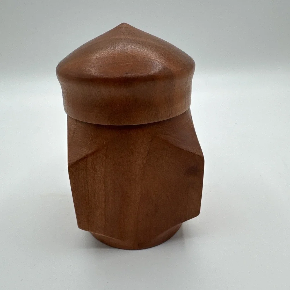 Vintage Turned Teak Wood Tobacco Jar Canister Apothecary Storage Box w/ Lid 4.5